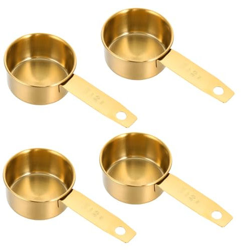 4 Pcs Golden Measuring Cups, 1/4 Cup Scoop Stainless Steel Measuring Scoop Gold Kitchen Accessories Metal 2 oz Cups for Baking Cooking Dry and Liquid Ingredient, Dishwasher Safe
