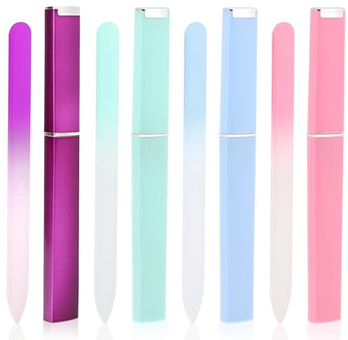 Glass Nail Files 4 Pack Double Side Polish Glass Fingernail File with Case Professional Nail File for Women Girls (Green, Blue, Pink, Purple)