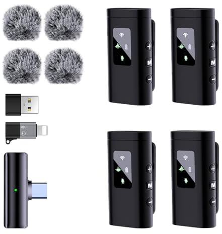 ZERFUN Pro 4 Wireless Lavalier Microphone for iPhone Android Phone Pad Computer, Mini Microphone Lapel, 48KHz 24Bit, Reverb, Noise Cancelling for Video Recording Vlog Podcast Stream YouTube TikTok