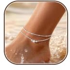 Chihayafuji Fußkettchen für Damen 925 Versilbert Verstellbares Wasserfest Doppelte Stapelbar Fussketten Sommer Strand Fußkette Silber Gold Schmuck Geschenk Frauen