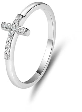 Ayoiow Weisgold Trauringe für Damen, Diamant Kreuzen Vorsteckring Weißgold für Sie, 14 Karat Weißgold Größe 49 (15.6)