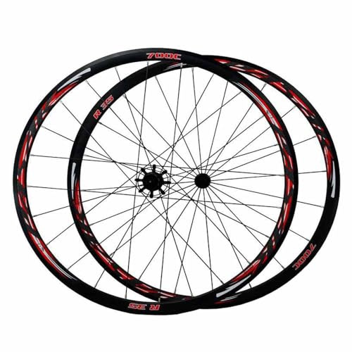 Racinghjulset 700C Landsvägscykel Fram Bakhjul 30mm Aluminiumlegering Dubbelvägg Cykelfälgar, Snabbkoppling 9 * 100/10 * 130mm, 7/8/9/10/11/12Speed ​​Cassette, C/V-broms(Black red)