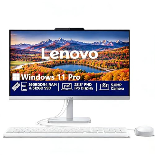 Lenovo A100 Ordinateur de bureau tout-en-un IPS FHD 24 | Processeur Intel Core i3-N305 (8 cœurs) | 16 Go de RAM, SSD PCIe 1 To | WiFi 6, Bluetooth 5.2, HDMI, Windows 11 | Gris nuage | Graphiques UHD