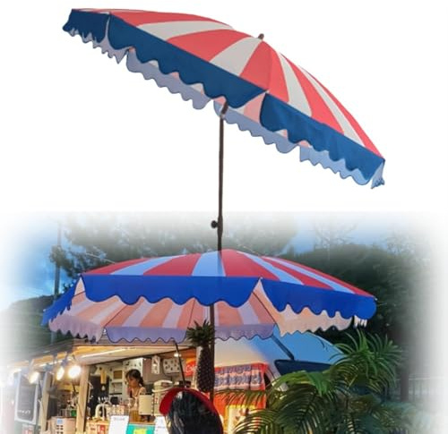 Fringe Beach Umbrella, Portable Patio Sunshade, Tilted Garden Canopy, ge Stripe Market Umbrella for Terrace, Lawn, Outdoor Use