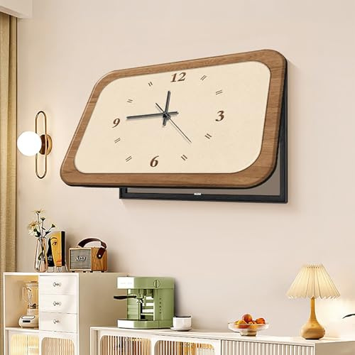 Cache Tableau Électrique Décoratif avec Horloge Murale Silencieuse, Cache Tableau Électrique à Battant pour Salon, Bureau et Café(41x51 cm/16.1x20.1 in)
