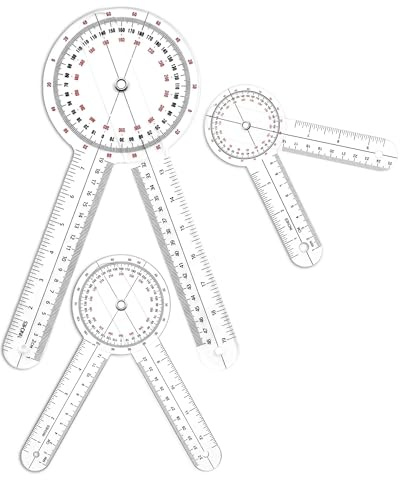 Set di goniometri (15/20/30,5 cm), 3 pezzi di strumento di misurazione dell'angolo trasparente a 360 gradi e goniometro per fisioterapia, mobilità articolare, valutazione ortopedica del corpo e uso