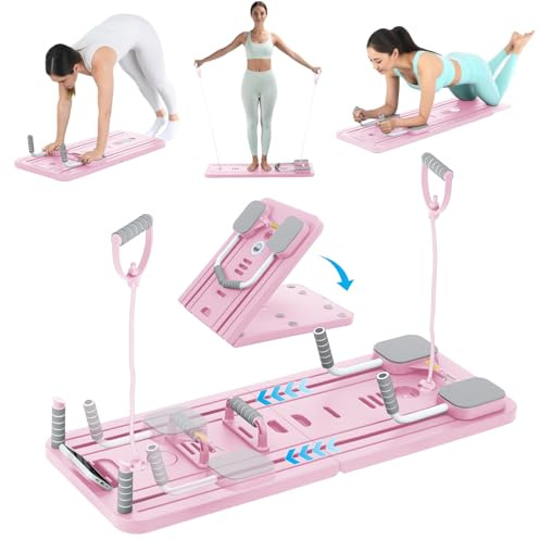 Pilates Board Set für zuhause - Faltbarer Reformer Pilates Maschine, Mini Pilates Reformer Board, Reformer für Pilates Premium - inkl. Timer, Widerstandsbänder, Griffe(New Version)