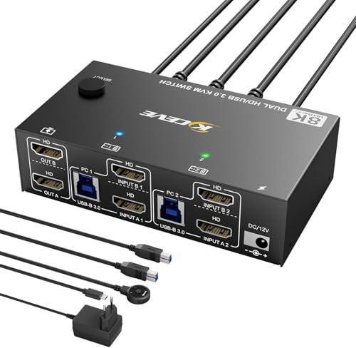 YOUTINGHDAV KVM-omkopplare 2 PC 2 bildskärmar HDMI 8K@60Hz