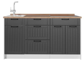 Vicco Köksblock Fame-Line, Mörkgrå/Vit, 150 cm, AP Oak, för individuell expansion med kompatibla moduler