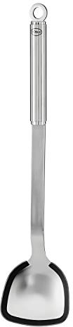 RÖSLE Pfannen-/Woklöffel Silikon, Hochwertiger Löffel mit Silikonrand und Rundgriff, Edelstahl 18/10, Spülmaschinengeeignet, Silberfarben/Schwarz