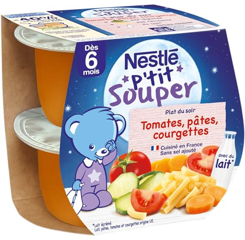 Nestlé Bébé - P'tit Souper Tomates Pâtes Courgettes - Plat Légumes et féculents - dès 6 mois - 2 x 200g