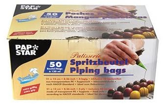 PAPSTAR 87151, 100-teilig, 50 Spritzbeutel, 21 cm x 12 cm, Transparent, Patisserie, griffig, 50 Tüllen