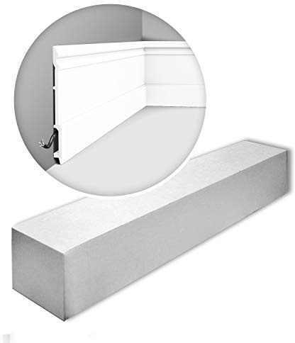 Orac Plinthes SX191-box 200 cm x 2,1 cm x 21 cm Polystyrène extrudé (HDPS) classique arrondi avec passage de câble prétraité 9 moulures / 18 m