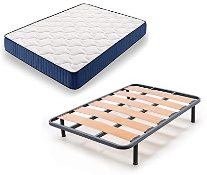 HOGAR24 VL94- Colchón Viscoelastico + Somier Lama Ancha Zen con Patas, Medida 135x190 cm. Higiénico-Transpirable.