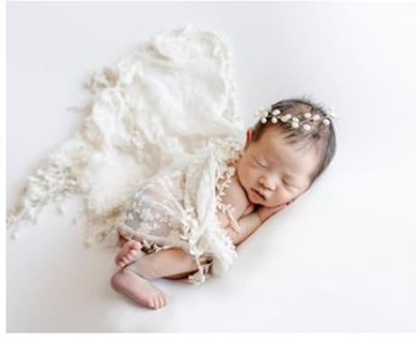Honra Orraphtstu Newborn Photography Prop Lace Wrap Baby Girl Posing Photoshoot Layer (Ivory Cream C)