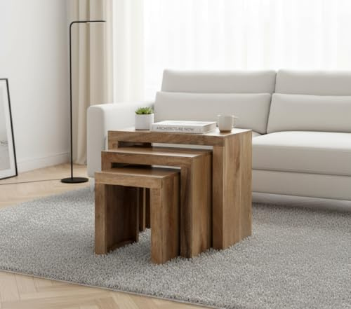 Oak & Pine Cube Mango Wood Nest of 3 Tables