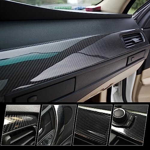 Carbon Fiber Vinyl Wrap, 5D Gloss Black Vinyl Wrap for Car, Self Adhesive Anti-Wrinkle 1ft x 10ft Car Wrap Roll with Air Release