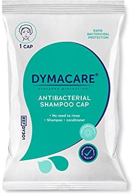 DYMACARE Antibakteriell No Rinse Schampohatt | Sköljfri duschmössa som schampon & Villkor | PH balanserad vattenlös hårtvätt | 1 mössa