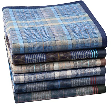 HOULIFE 6/9 Stücke Herren Stoff Taschentücher 100% Baumwolle Weich Handkerchief mit Karo-Muster, 38x38cm/15x15 (40x40cm - 6 Stücke)