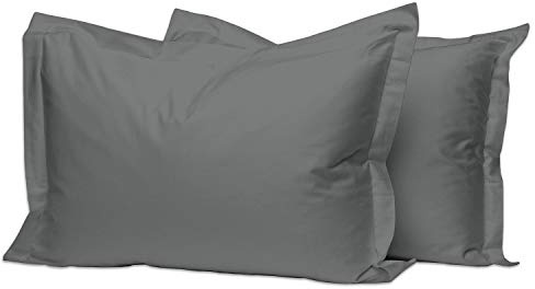 Pizuna Oxford 2er Kissenbezug 50x75cm Baumwolle Anthrazitgrau 400 Fadenzahl | 2-teilig 100% langstapelige Baumwolle weiche Mako-Satin weben luxuriös Nur Kissenbezug mit 5cm Rahmen und 20cm Klappe