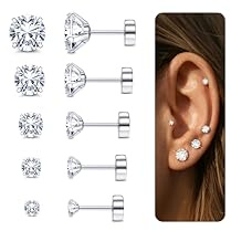 Diamday Set di Orecchini a vite con Retro 20G G23 Titanio Acciaio chirurgico Cubic Zirconia Cartilagine Piercing per donna Uomo CZ Tragus Helix Orecchini con parte posteriore piatta