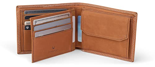 DONBOLSO Geldbörse Zürich - Großes Portemonnaie aus Leder für Herren - Geldbeutel und RFID Schutz - Geldbörse mit Münzfach - Portmonee für Männer - Kontrast Braun