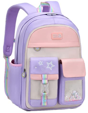 VIDOSCLA Cute Coloful Casual Daypack for Girls,Teens Elementary School Backpack,Primary Book Bags forTeens Purple-L