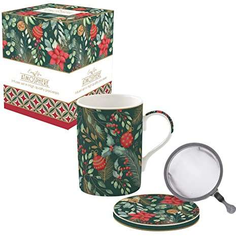 Easy Life CASSETTA TISANIERA 35 CL IN PORCELLANA CON FILTRO INOX CHRISTMAS JOY
