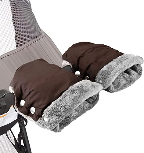 SONARIN Handmuff, varm vinter fleece barnvagn handhandskar handvärmare vattentäta vindtäta barnvagnshandskar vantar handmuff universal för barnvagn buggy barnvagn (brun)