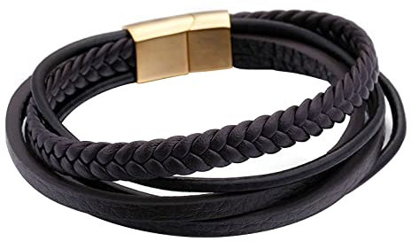 Ayoiow Männer Armband Indianer, Armband Metall Jungen Lederarmband Herren Mehrschichtiges Schwarz Geflochten Armband