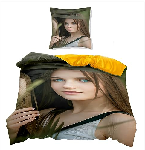 Jaucin Personalisierte Bettwäsche Sets: Gestalten Sie Ihre Bettwäsche und Kissenbezüge 135x200 mit eigenem Foto | Personalisierte Weihnachts Geschenke (135x200cm, 1Foto)