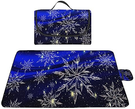 TengYuer Picknickdecke 180x200cm Stranddecke Wasserdicht Sandfrei Isoliert Faltbar Strandmatte mit Tragegriff Outdoor Campingdecke XXL für Camping Parks Strände Picknick Blaue Schneeflocke