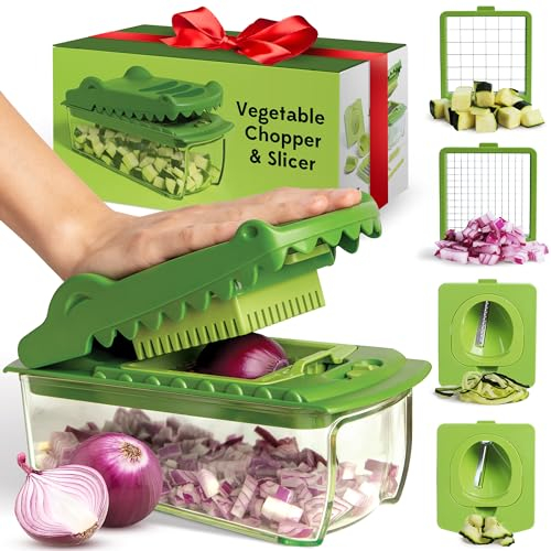 Fullstar Vegetable Chopper Vegetable Cutter - Veggie Onion Salad Food Chopper Manual - Potato Chipper - Veg Chopper and Dicer - Kitchen Tools & Gadgets (4-in-1 Croc Chop)