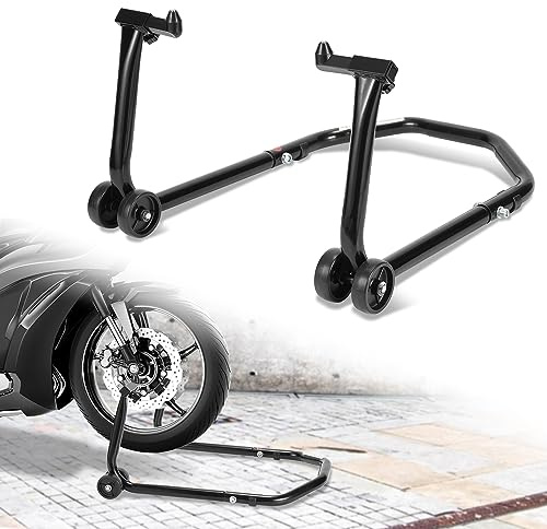 Ansobea Support de moto avant, support de moto, support de montage pour moto jusqu'à 300 kg, élévateur de moto avant en acier, support de moto avec double rouleaux, support de moto haute stabilité