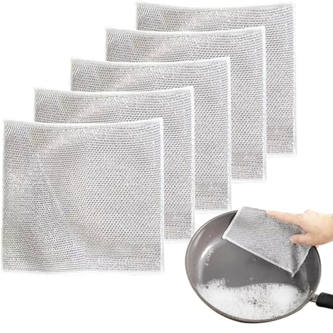 SHCHME Multipurpose Wire Dishwashing Rags For Wet And Dry, 5PCS Wire Dish Cleaning Rags Reusable and Non-Scratch Cleaning Cloths For Home Kitchen (5)
