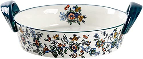lata for asar esmaltada, juego de bandejas for hornear, cazuela de cerámica de porcelana con asa, bandeja redonda for lasaña apta for horno. Fuente for hornear colorida.-verde-900ml 30oz