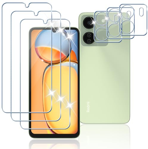 Tomooo Cristal Templado Compatible con Xiaomi Redmi 13C 4G/POCO C65, 3 Piezas 9H Anti-Arañazos Protector de Pantalla, 3 Piezas Protector de Lente, Antihuellas, Ultra Transparente, Sin Burbujas