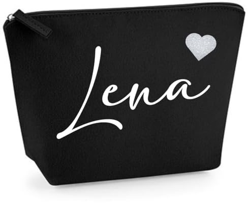 Kosmetiktasche personalisiert - Schminktasche Filz - Kosmetikbeutel mit Namen - Tasche mit Name und Herz - Filztasche - Geschenkidee (Schwarz, S)