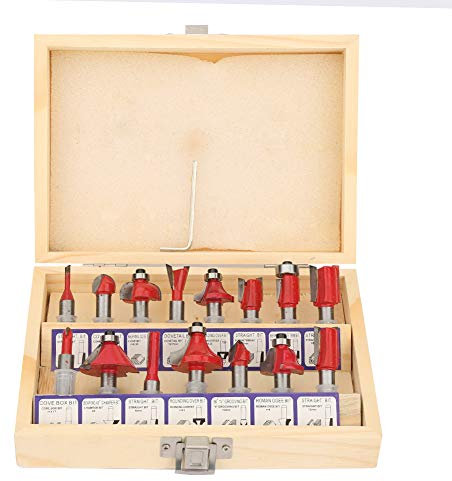LOCADENCE Fräser Set, 15 Teilig, Holzbearbeitungs Fräser, 8 mm Schaft Fräser Set, Holz Schaftfräser mit Box für Dichteplatten, Massivholz, MDF, Spanplatten