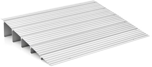 GOPLUS Türschwellenrampe, verstellbare Rollstuhlrampe rutschfest aus Aluminium, Rampe für Türschwellen bis 317kg Belastbar, Schwellenampe tragbar für Rollstuhl Kinderwagen(13cm Höhe)
