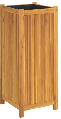 vidaXL Jardinière avec Doublure, Lit Surélevé, Bac à Fleurs, Pot de Plantes, Boîte à Fleurs Jardin Patio Terrasse, 42x42x100 cm Bois Massif d'Acacia