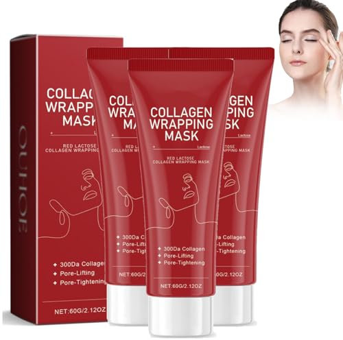 Red Lacto Collagen Wrapping Mask, Rote Laktose-Kollagen-Wickelmaske, Kollagen-weichmachende Peeling-Maske Für Porenanziehen, Collagen Koreanische Gesichtsmaske, Kollagen-Maske für das Gesicht (3PC)