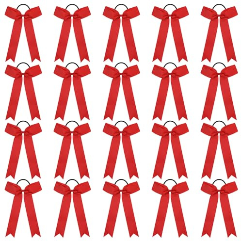 CEELGON 20 PCS College Style Cheer Bows Collegiate Long Tail Skinny Cheer Bow Elastic Hair Tie Bows for Teens Girls Softball Competition Sports Cheerleaders (Red)