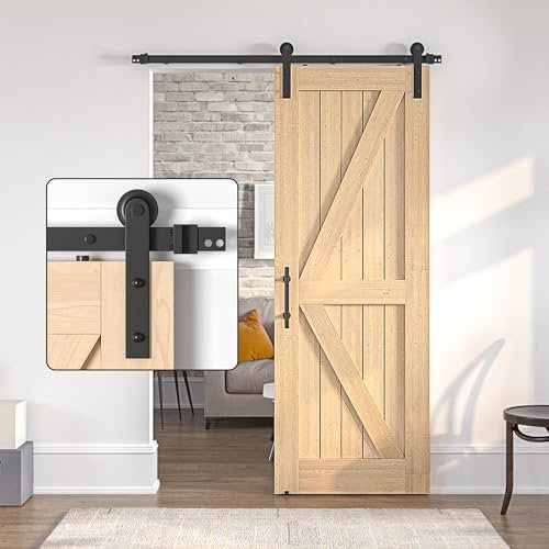 SANKEYTEW Kit de Porte Coulissante Simple en Bois Robuste - Rail Noir