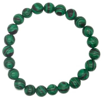 H&H Armband Naturstein Edelstein Perlenarmband Heilstein Powerarmband Kugel Perlen 8 mm (Malachit)