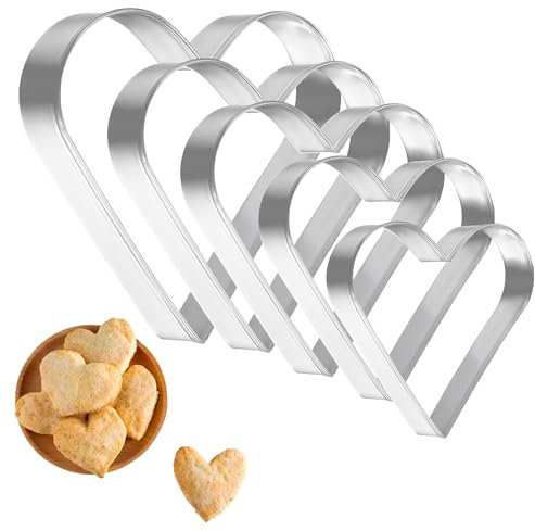 Piriuuo 5 Pcs Heart Shape Cookie Cutter Set, 3.1 2.7 2.2 1.8 1.4 Stainless Steel Biscuit Cutters Sandwiches Cutter Heart Shaped Biscuit Mold for Birthday Party Valentines Day