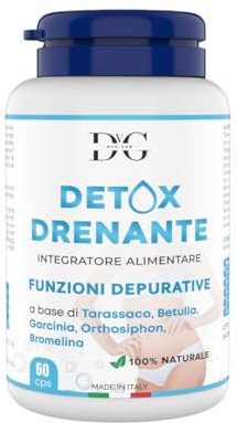 DVG-LAB Diuretico Drenante Detox Depurativo Forte Anticellulite Ritenzione Idrica con Tarassaco Betulla Garcinia Orthosiphon e Bromelina 60 Capsule Made in Italy