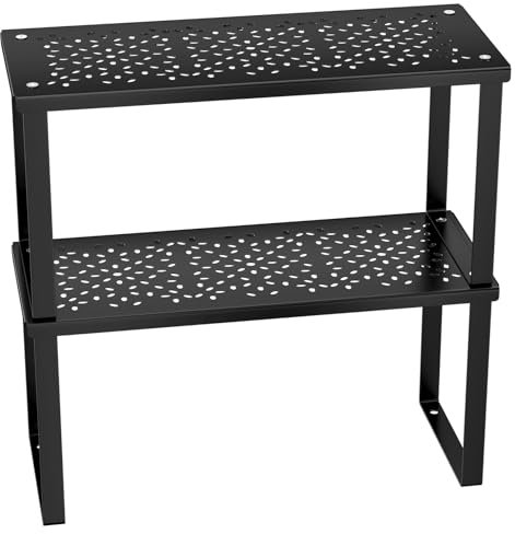 Maxentico 2er Set Küchen Organizer, Küchenregal Arbeitsplatte, Regaleinsatz für Küchenschrank, Schrankeinsatz Regal, Küchen-Organizer für Theke und Schrank, Stapelbar Gewürzregal mit Metallrahmen