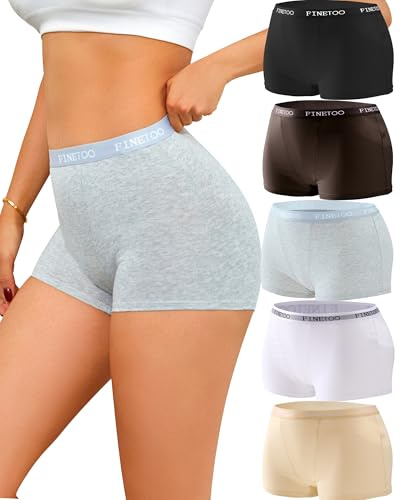 FINETOO Womens Boxer Shorts Underwear Women Cotton Pants Womens Knickers Multipack Soft French Knickers Comfortable Ladies Boy Shorts Sexy Panties Pack of 5