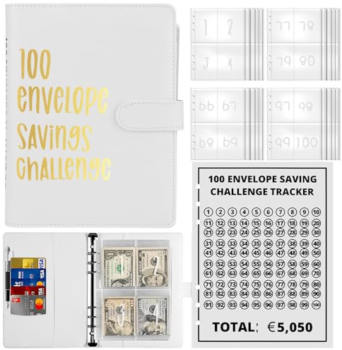 100 Umschläge Geld Sparen Herausforderung Binder,A5 Geldsparbinder Budget Planner,100 Tage Sparbuch für Geld Challenge,Sparen Binder Budget Binder mit Bargeld Umschläge zu sparen €5050 Geldsparmappe